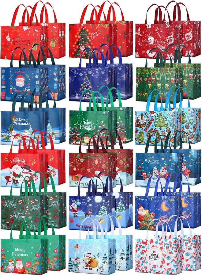 Macarrie 36 Pcs Christmas Gift Bag Large Holiday Tote Bags Reusable Christmas Shopping Totes with Handles Grocery Gift Wraps for Holiday Xmas Party Favors, 12.6'' x 9.84'' x 6.69'', 18 Styles - Image 1